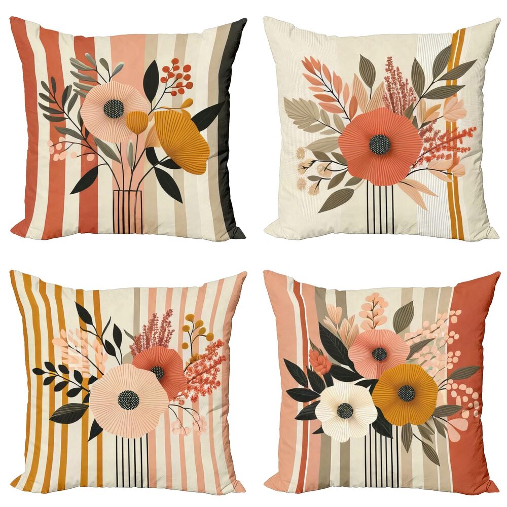8713 Floral Throw Pillow Cushion Cover Set of 4, Botanical Bouquets
